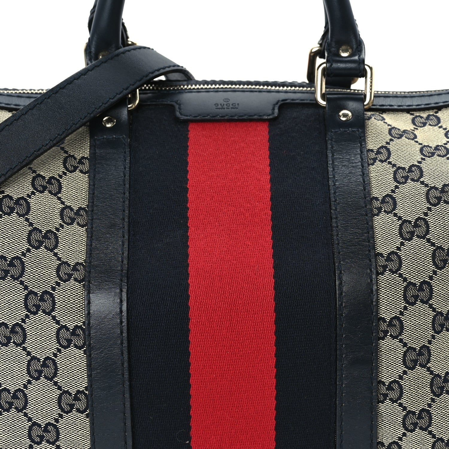 Gucci Monogram Selleria Calfskin Vintage Web Medium Boston Beige Blue 6 of 8
