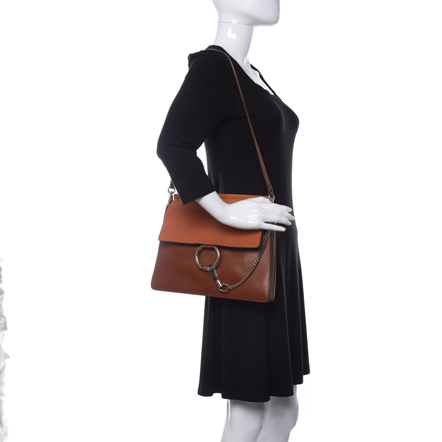 Suede Calfskin Medium Faye Shoulder Bag Tobacco