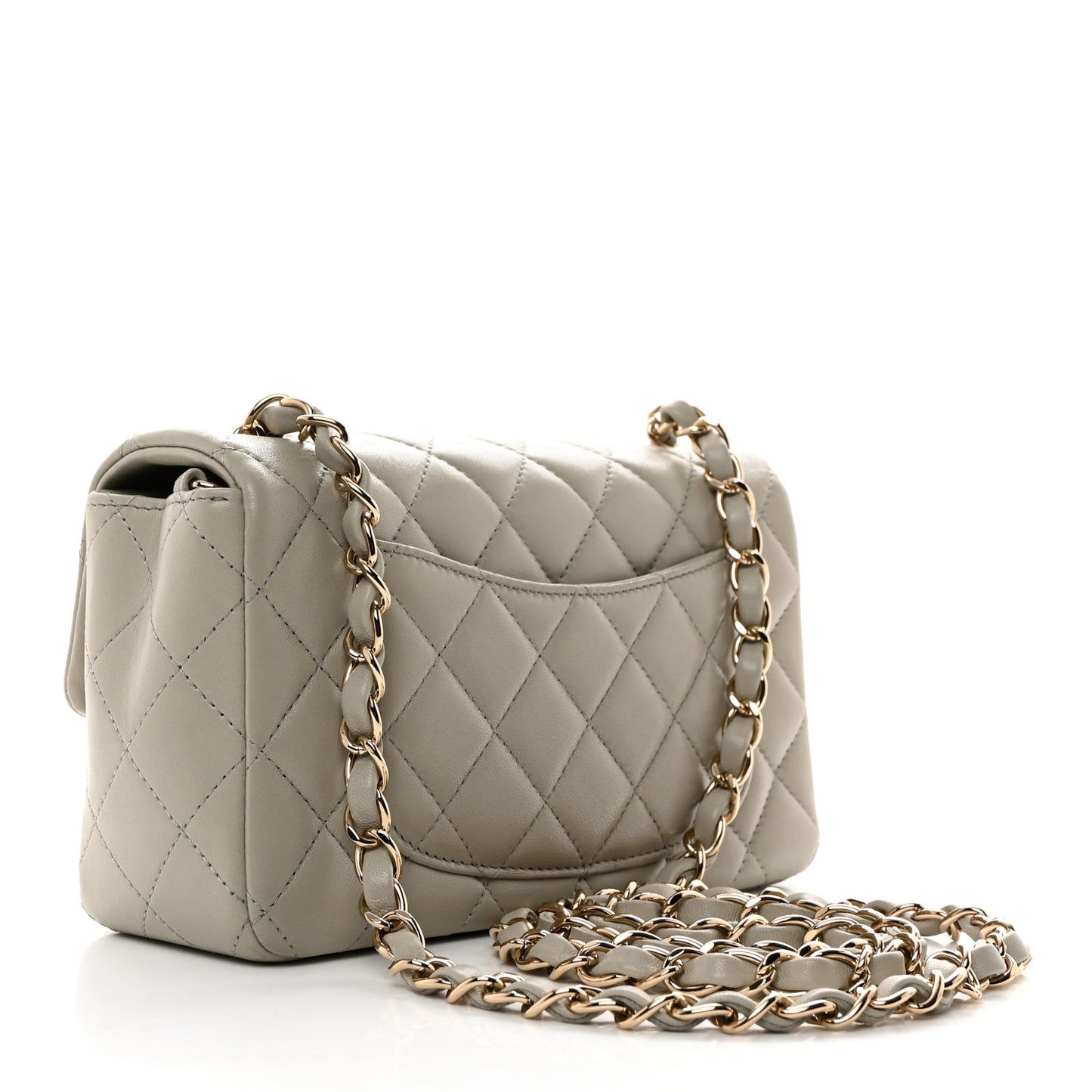 Lambskin Quilted Mini Rectangular Flap Grey