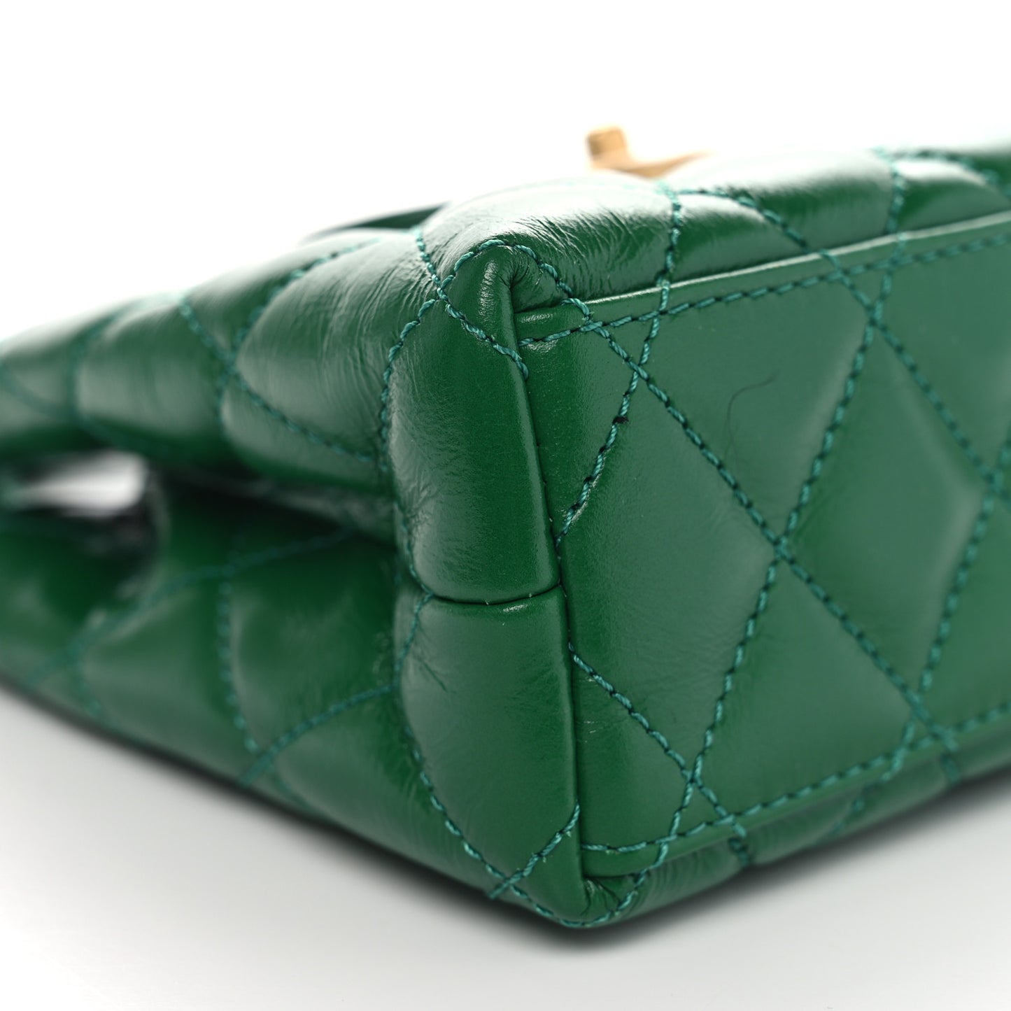 Shiny Aged Calfskin Quilted Nano Kelly Shopper Green
