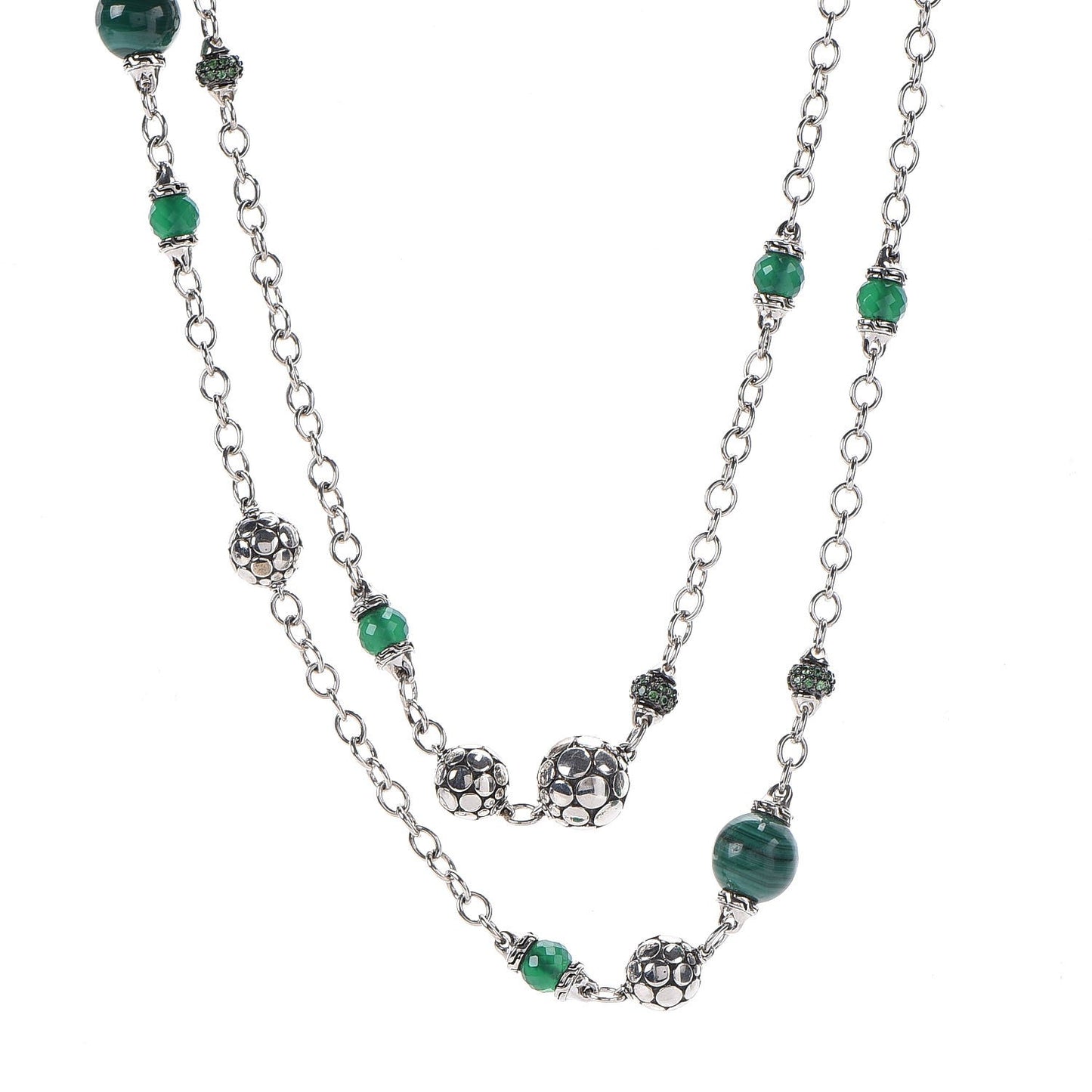 Sterling Silver Malachite Dot Station Necklace