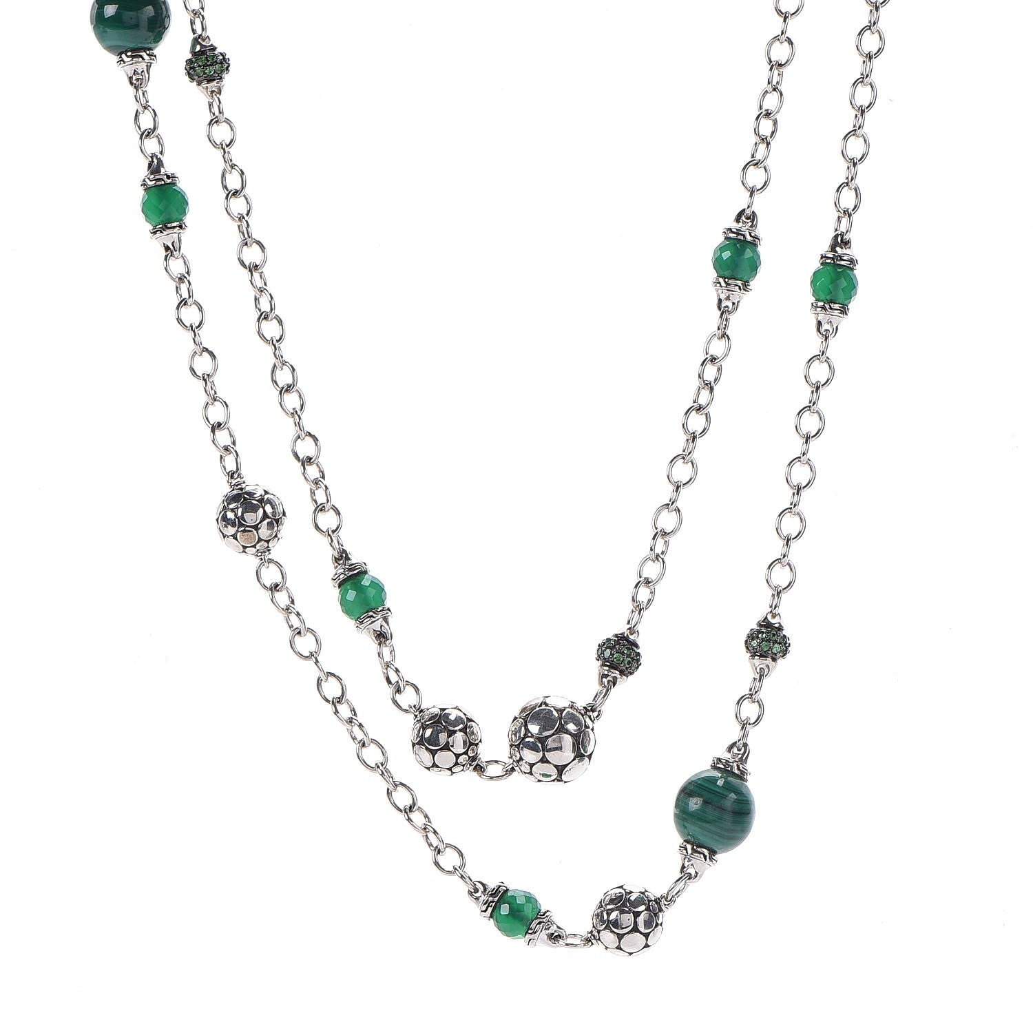 John Hardy Sterling Silver Malachite Dot Station Necklace 1 of 6