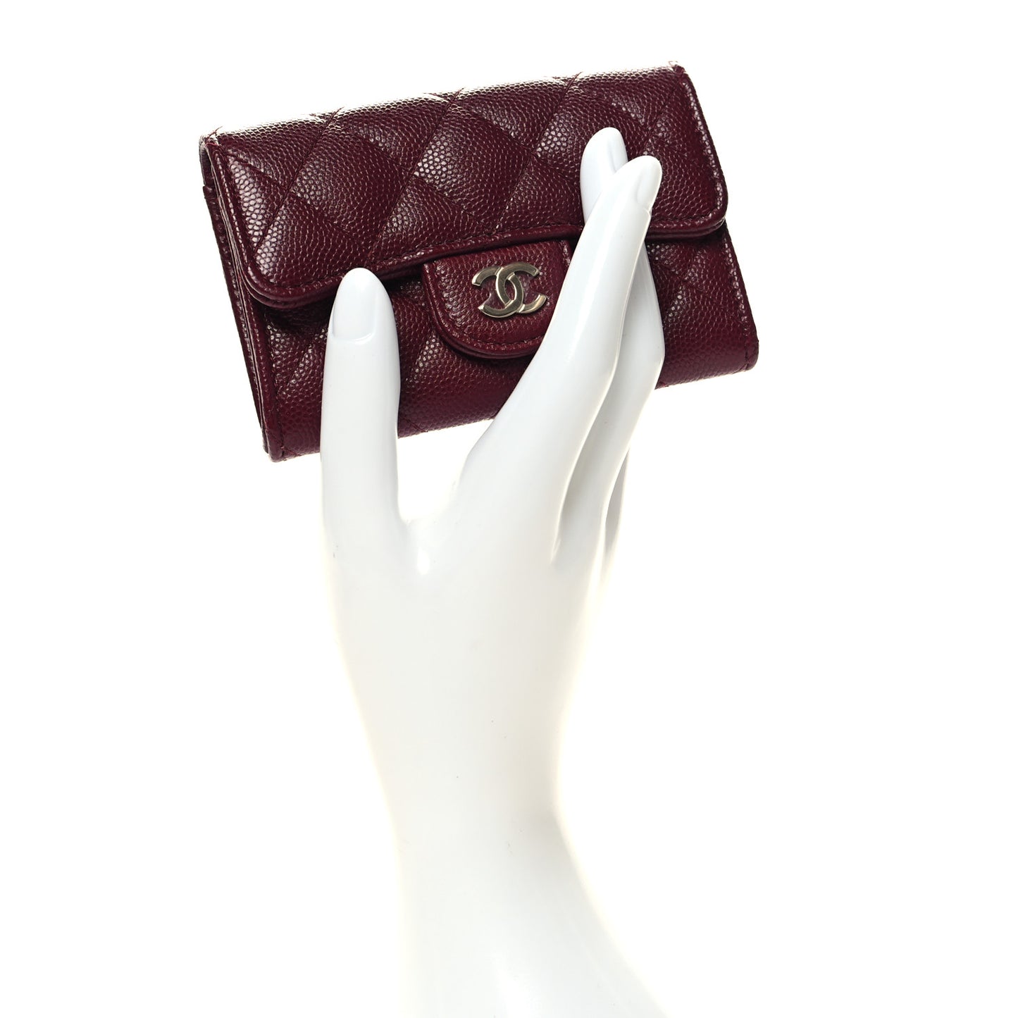 Caviar Quilted Flap Card Holder Wallet Burgundy