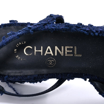 Chanel Tweed Patent Cap Toe CC Slingback Flats 38 Navy 7 of 9