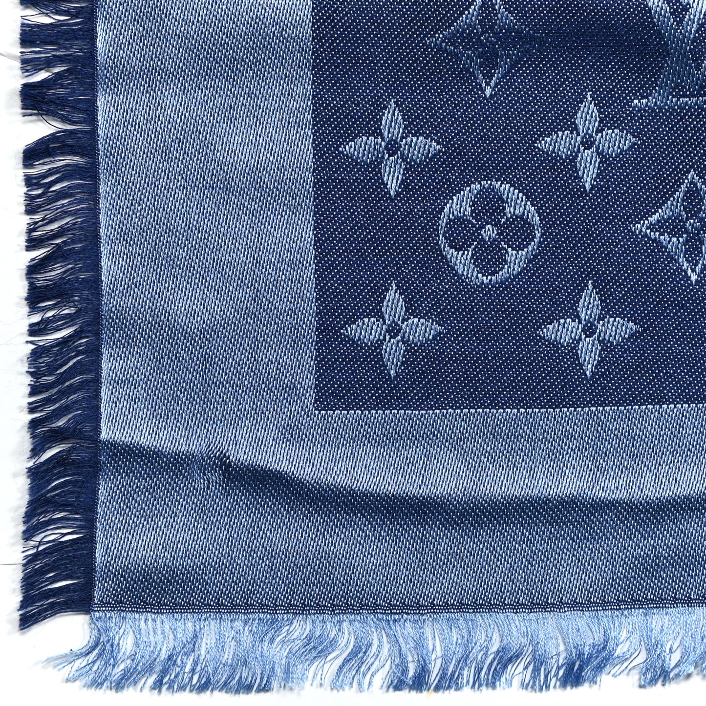Silk Wool Monogram Denim Shawl Blue