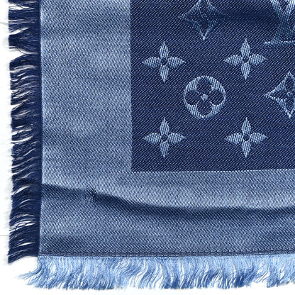 Louis Vuitton Silk Wool Monogram Denim Shawl Blue 5 of 5