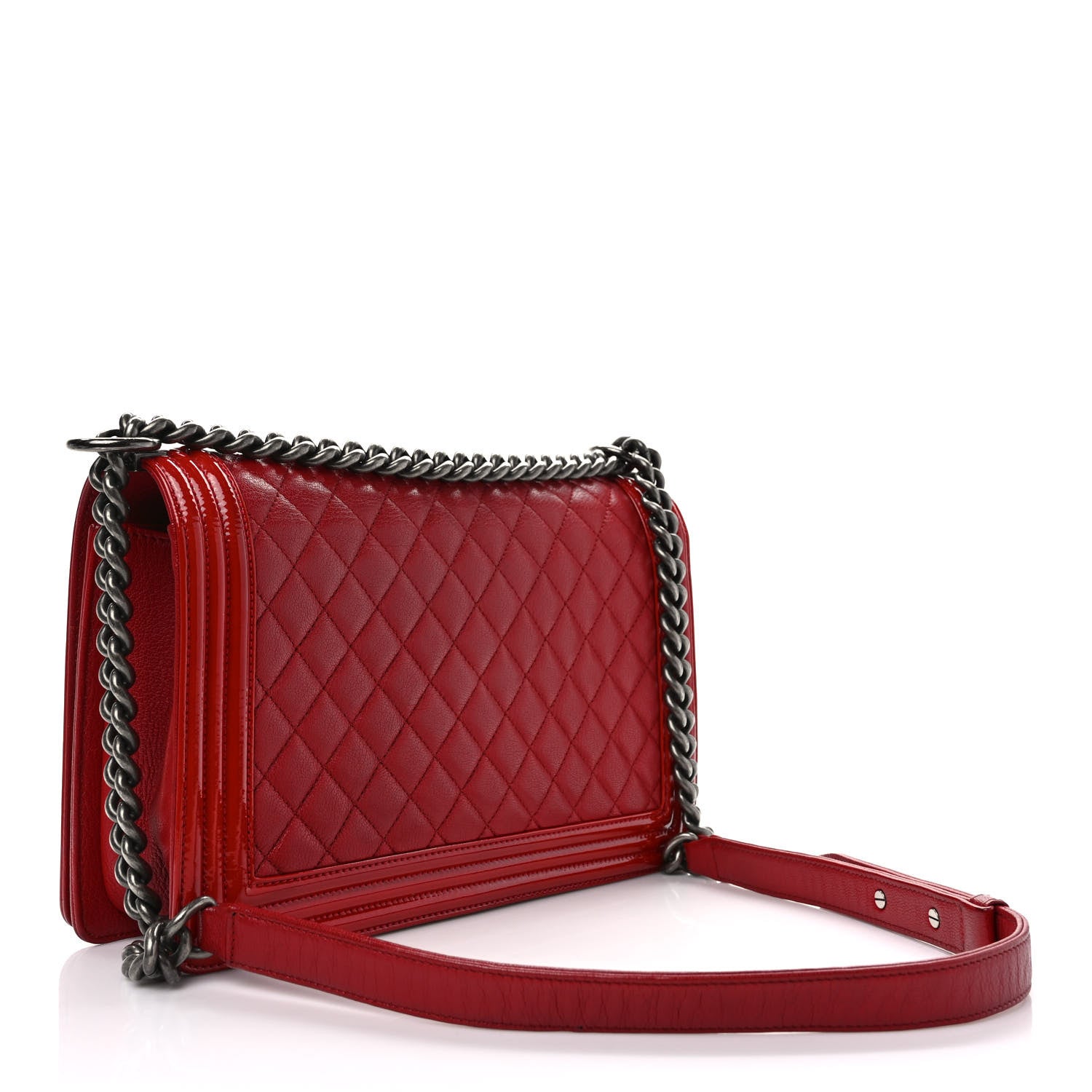 Chanel Patent Goatskin Quilted New Medium Boy Flap Red 3 of 10