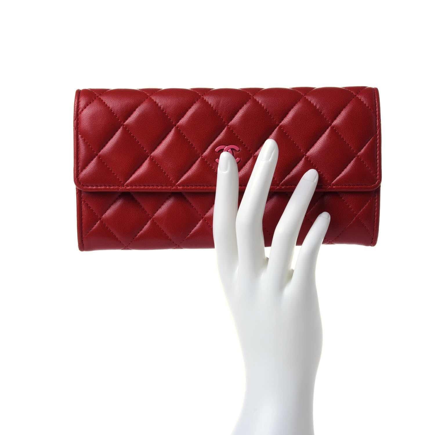 Chanel Lambskin Quilted Large Gusset Flap Wallet Red 2 of 11