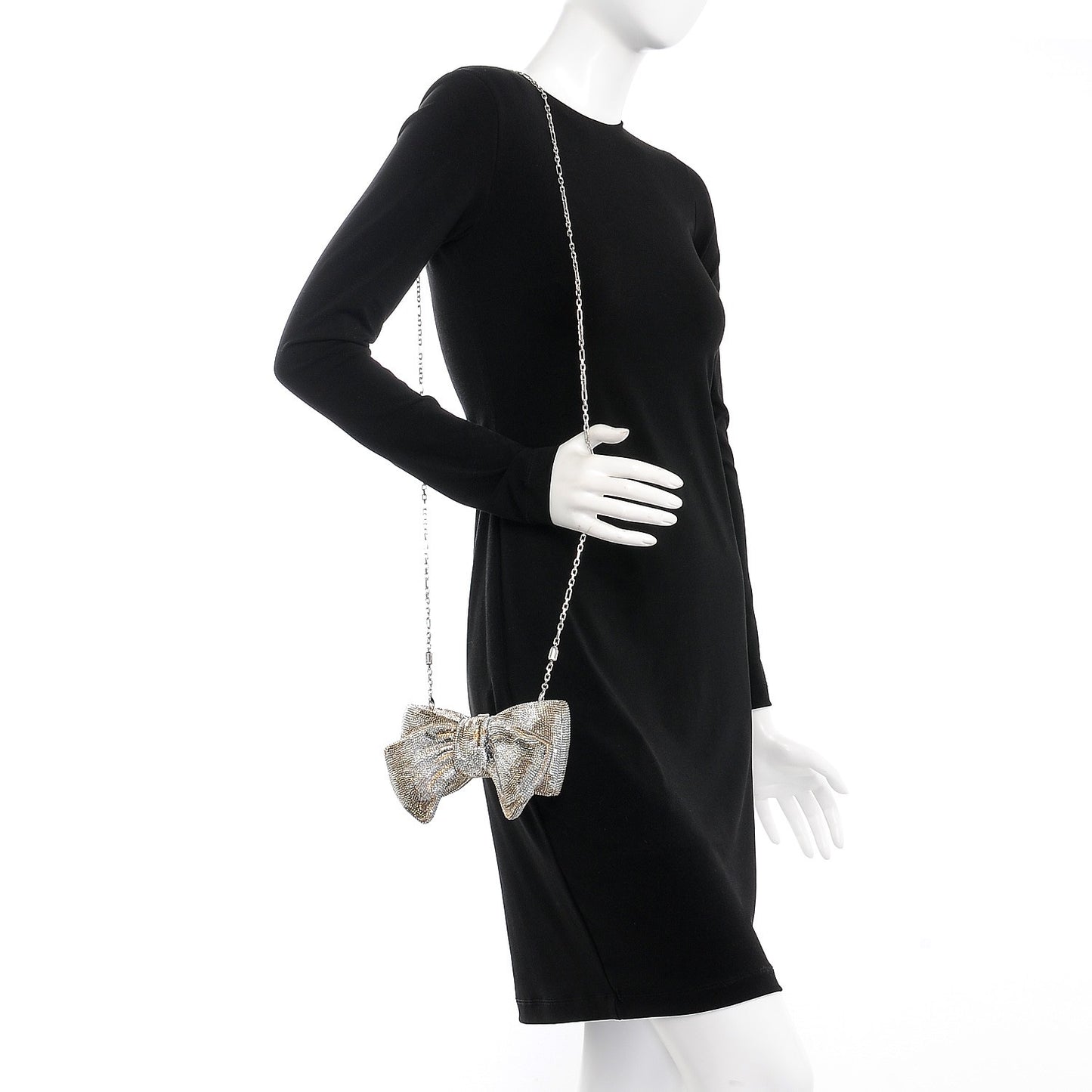 Crystal Bow Minaudiere Clutch Silver