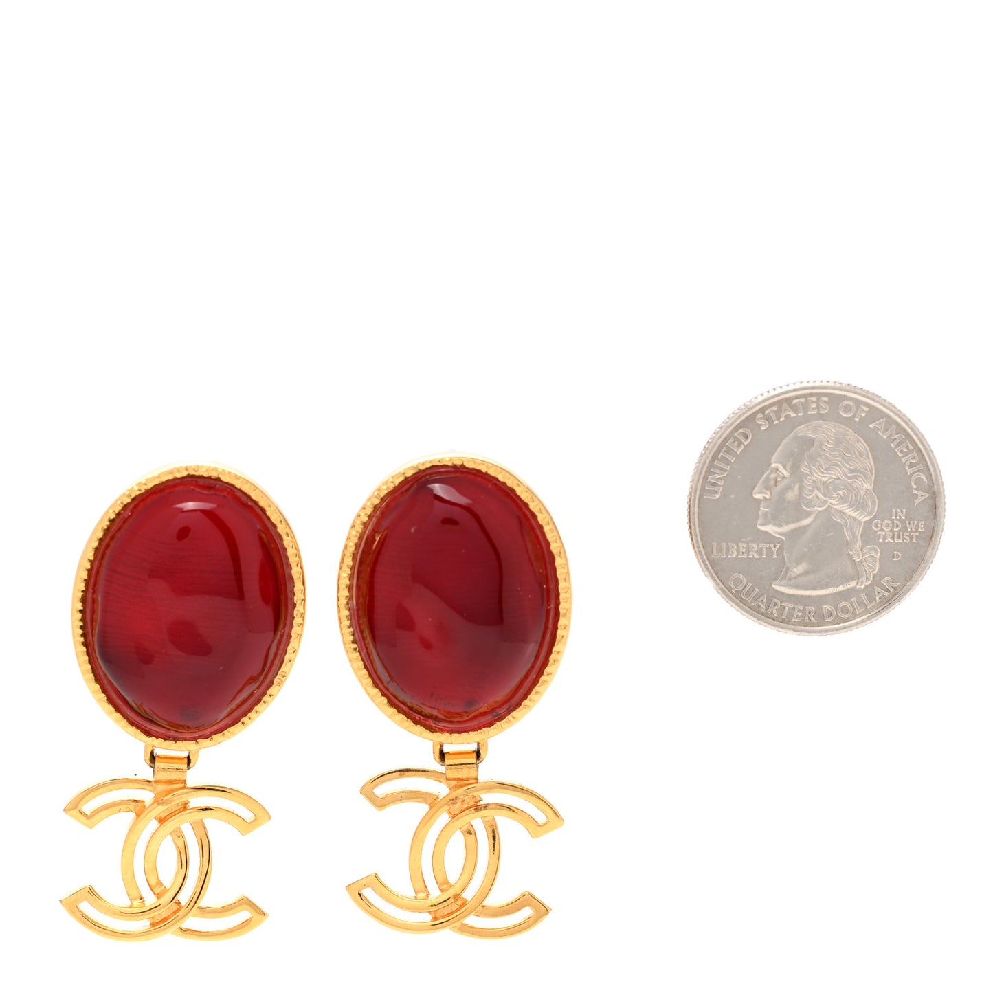 Crystal CC Drop Earrings Gold Red