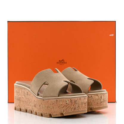 Hermes Suede Goatskin Cork Eze 30 Sandals 36 Beige Argile 9 of 9