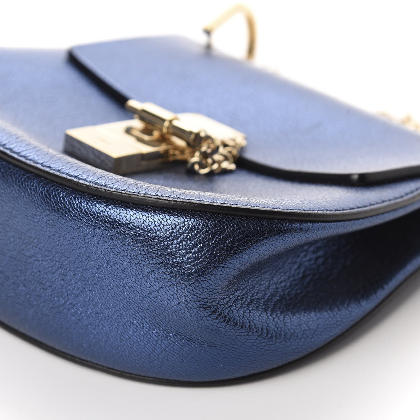 Metallic Goatskin Mini Drew Shoulder Bag Blue