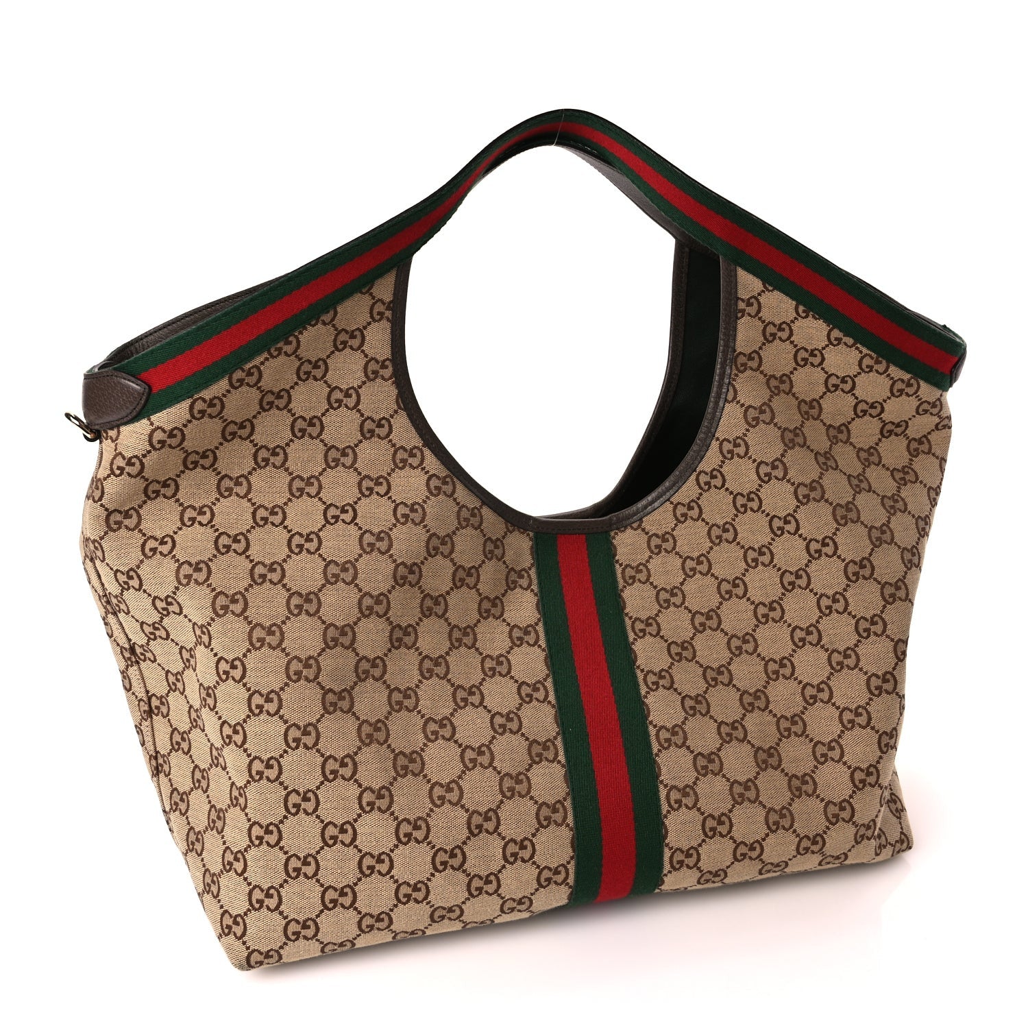 Gucci GG Supreme Monogram Web Large Giglio Tote Beige Dark Brown 3 of 9