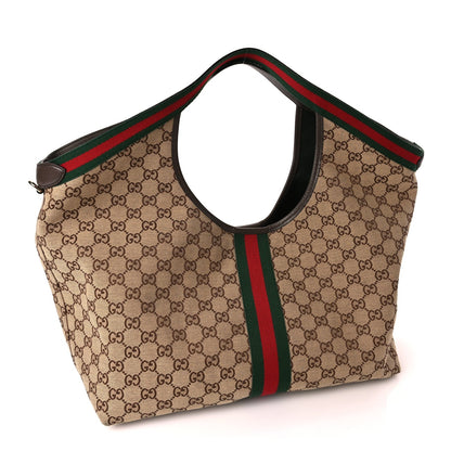 Gucci GG Supreme Monogram Web Large Giglio Tote Beige Dark Brown 3 of 9