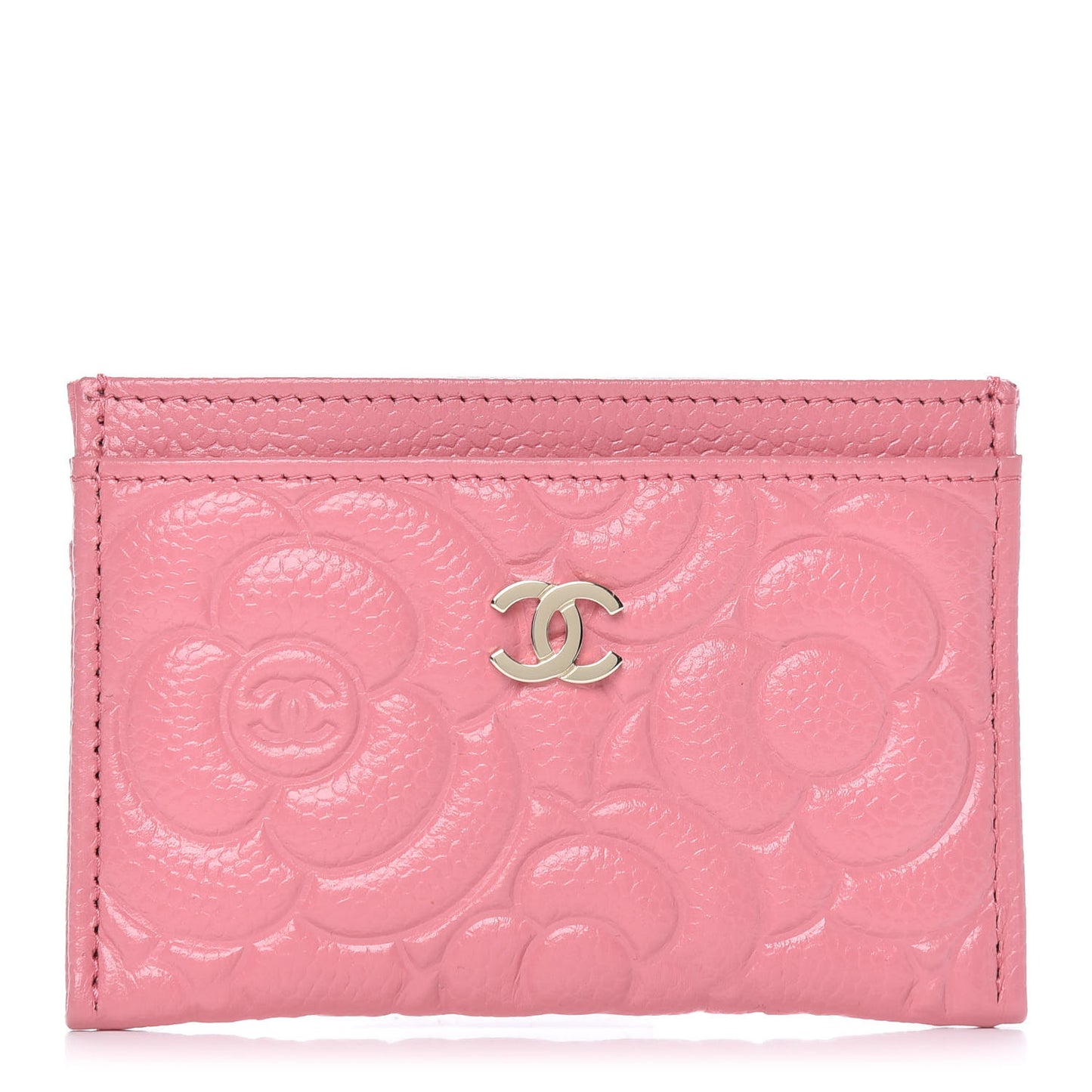 Caviar Camellia Embossed Card Holder Pink
