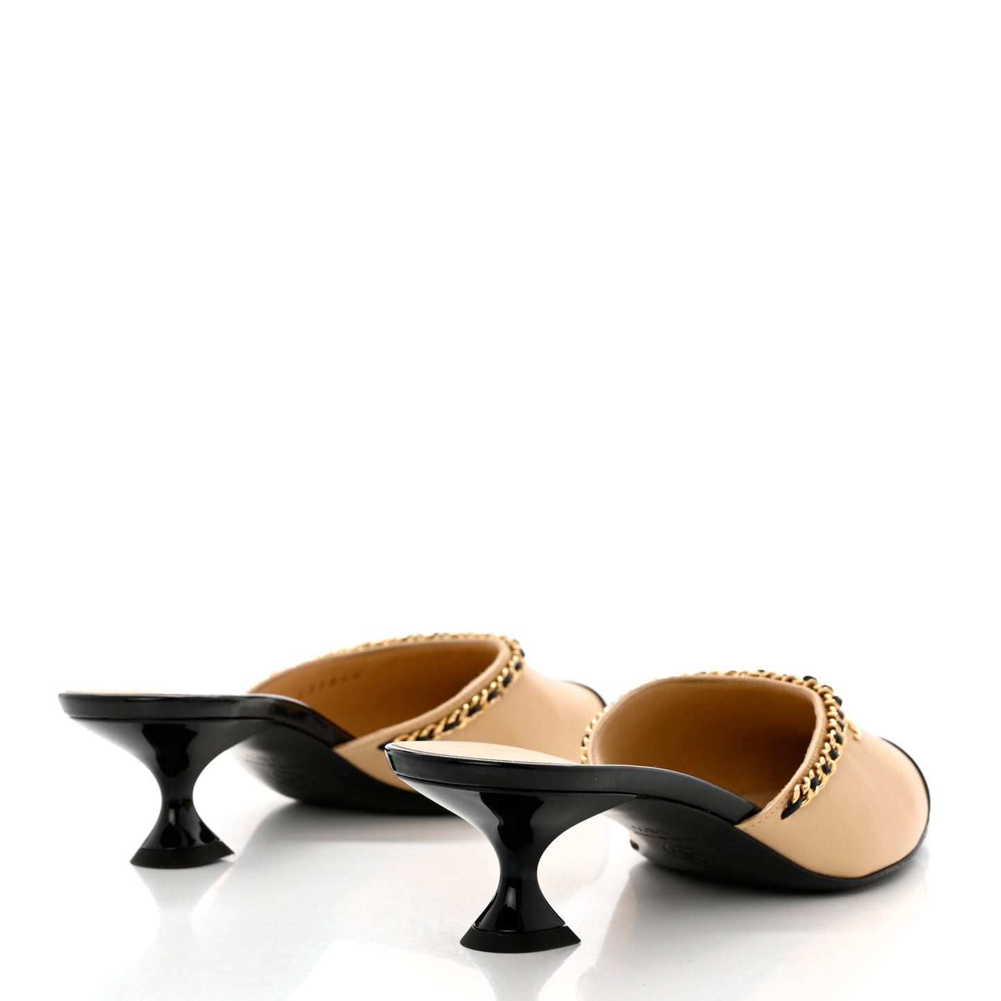 Lambskin Patent Cap Toe Chain Mule 38.5 Beige Black