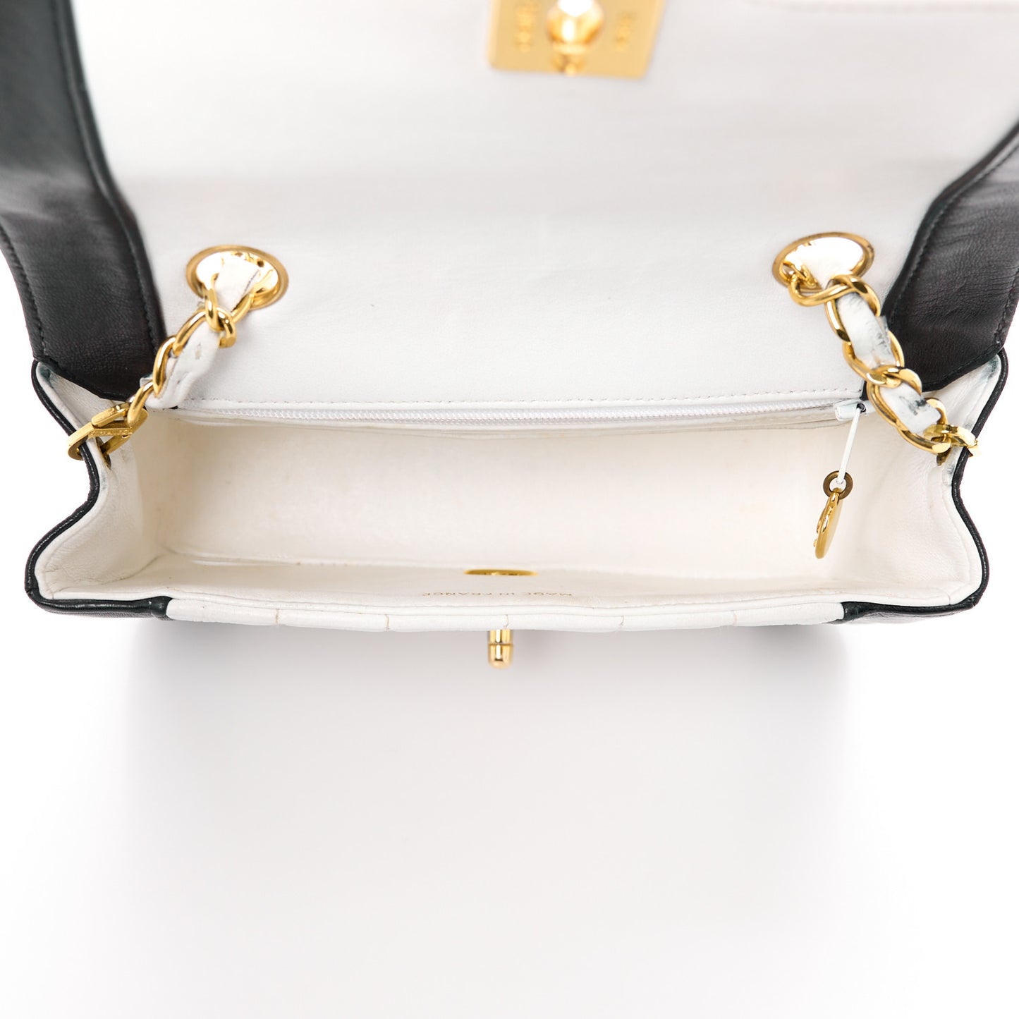 Lambskin Vertical Quilt Mini Flap Black White