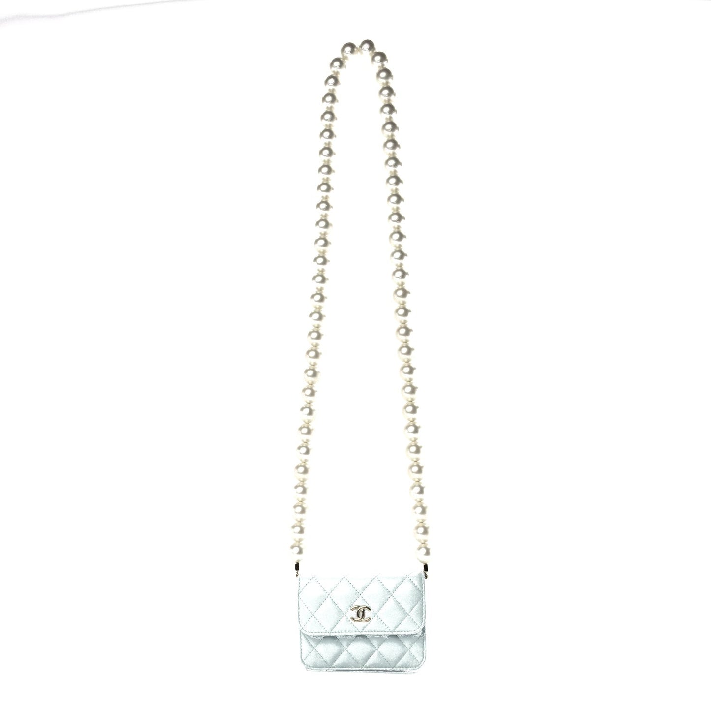 Lambskin Mini Maxi Pearls Wallet On Chain WOC Light Blue