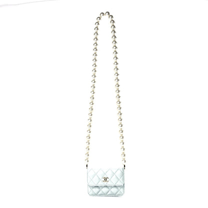 Chanel Lambskin Mini Maxi Pearls Wallet On Chain WOC Light Blue 1 of 9