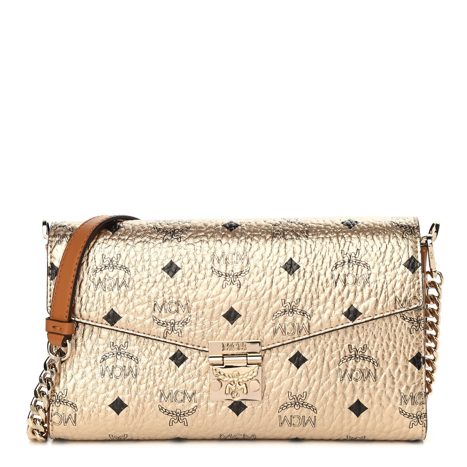 MCM Metallic Visetos Medium Millie Crossbody Bag Berlin Gold 1 of 9