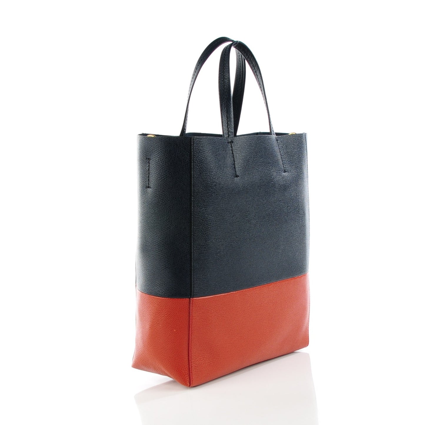 Grained Calfskin Small Vertical Bi-Cabas Navy Terracotta