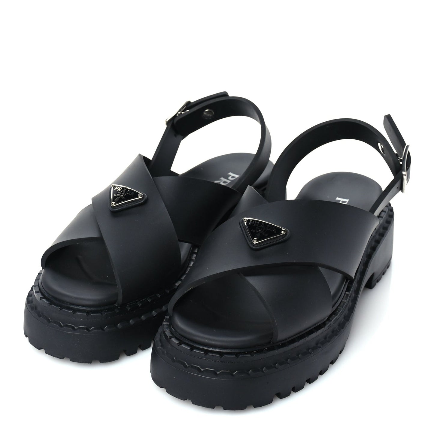 Foam Rubber Metal Triangle Logo Monolith 55mm Soft Cage Sandals 38 Black