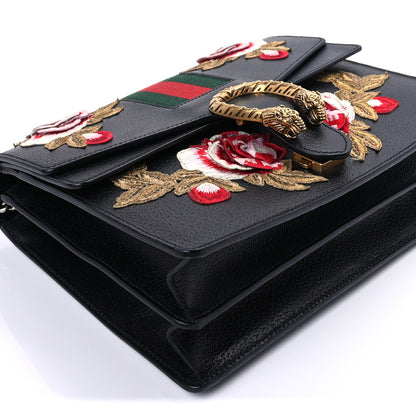Gucci Calfskin Web Floral Embroidered Medium Dionysus Shoulder Bag Black 8 of 9