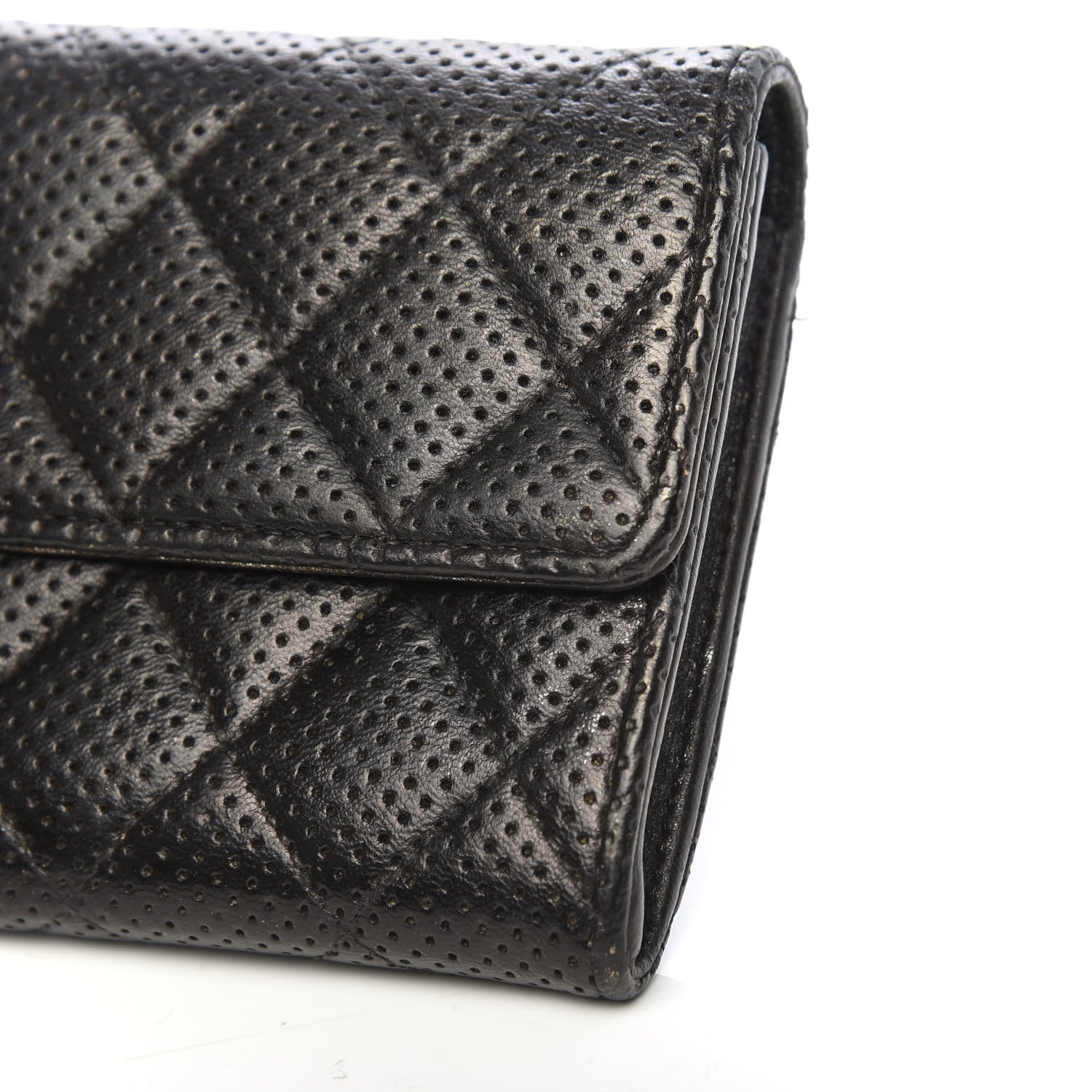 Chanel Perforated Lambskin Quilted Large Gusset Flap Wallet Black 10 of 14