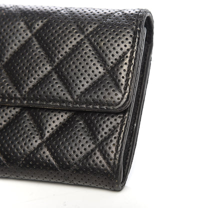 Chanel Perforated Lambskin Quilted Large Gusset Flap Wallet Black 10 of 14