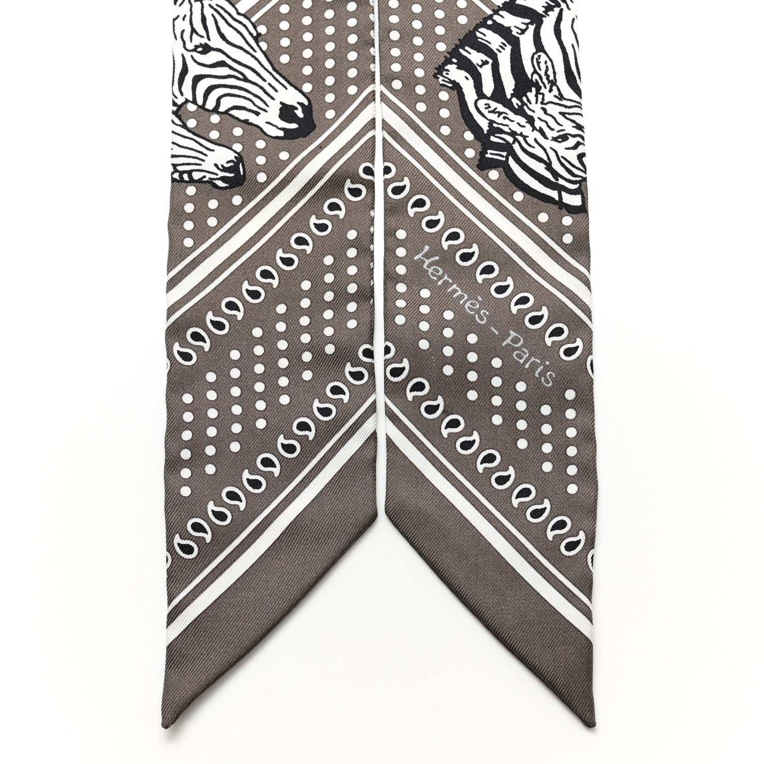 Hermes Silk Les Zebres Twilly Gris Taupe Black White 2 of 5