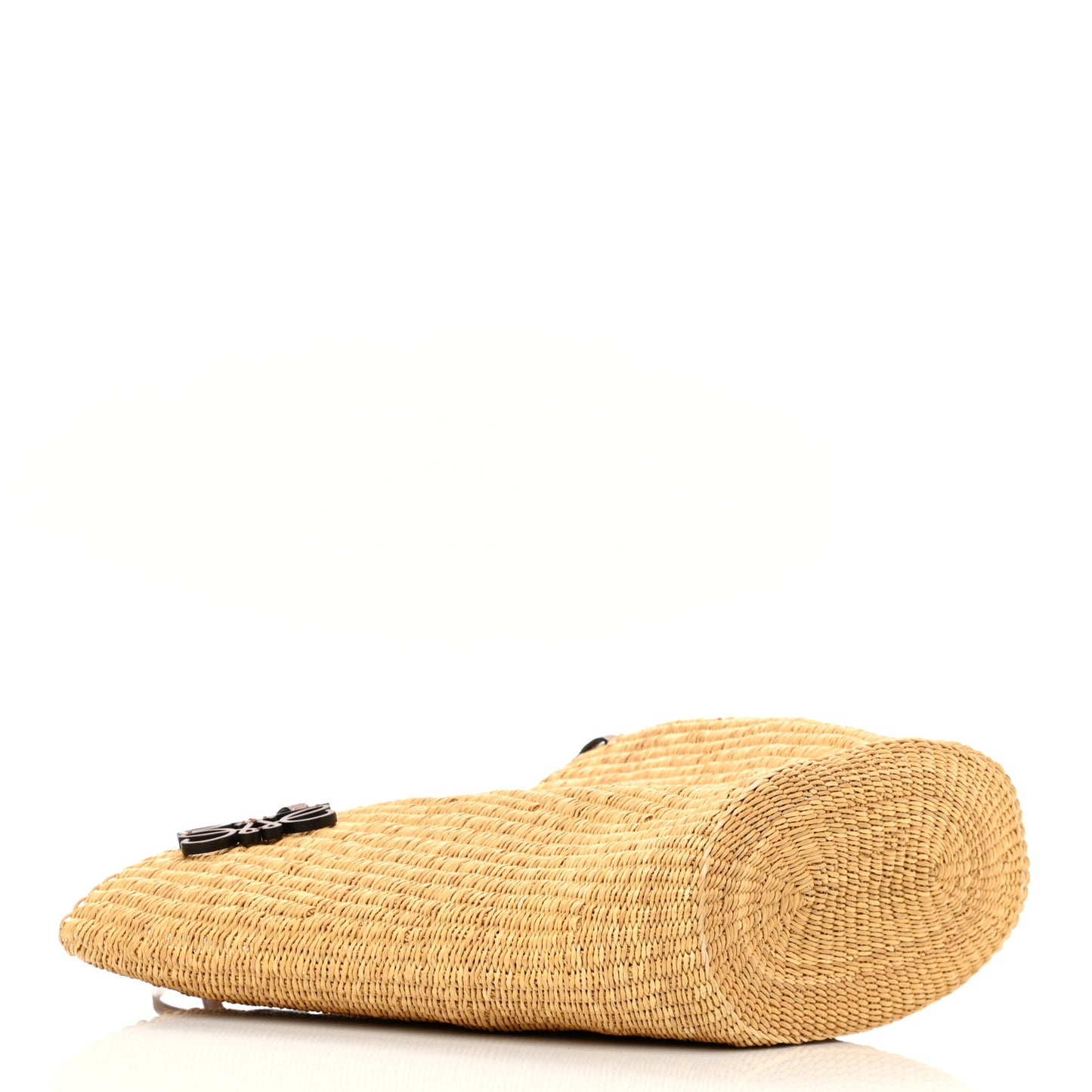 Raffia Calfskin Shell Basket Tote Natural Pecan