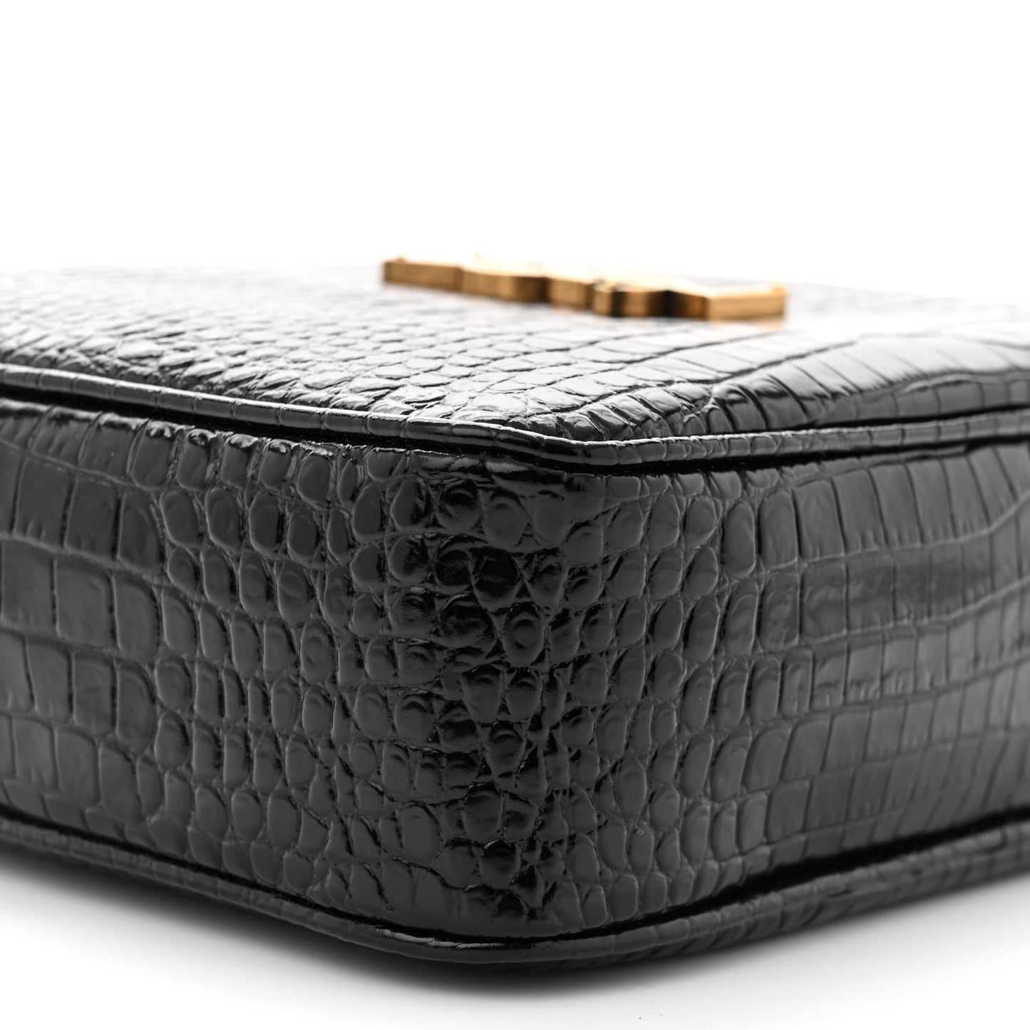 Patent Calfskin Crocodile Embossed Monogram Lou Camera Bag Black