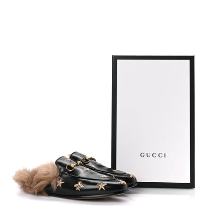 Gucci Goatskin Fur Bee Star Embroidered Womens Princetown Slippers 37 9 of 9