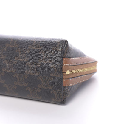 Celine Lambskin Triomphe Canvas Embroidered Logo Clutch With Chain Tan 9 of 10