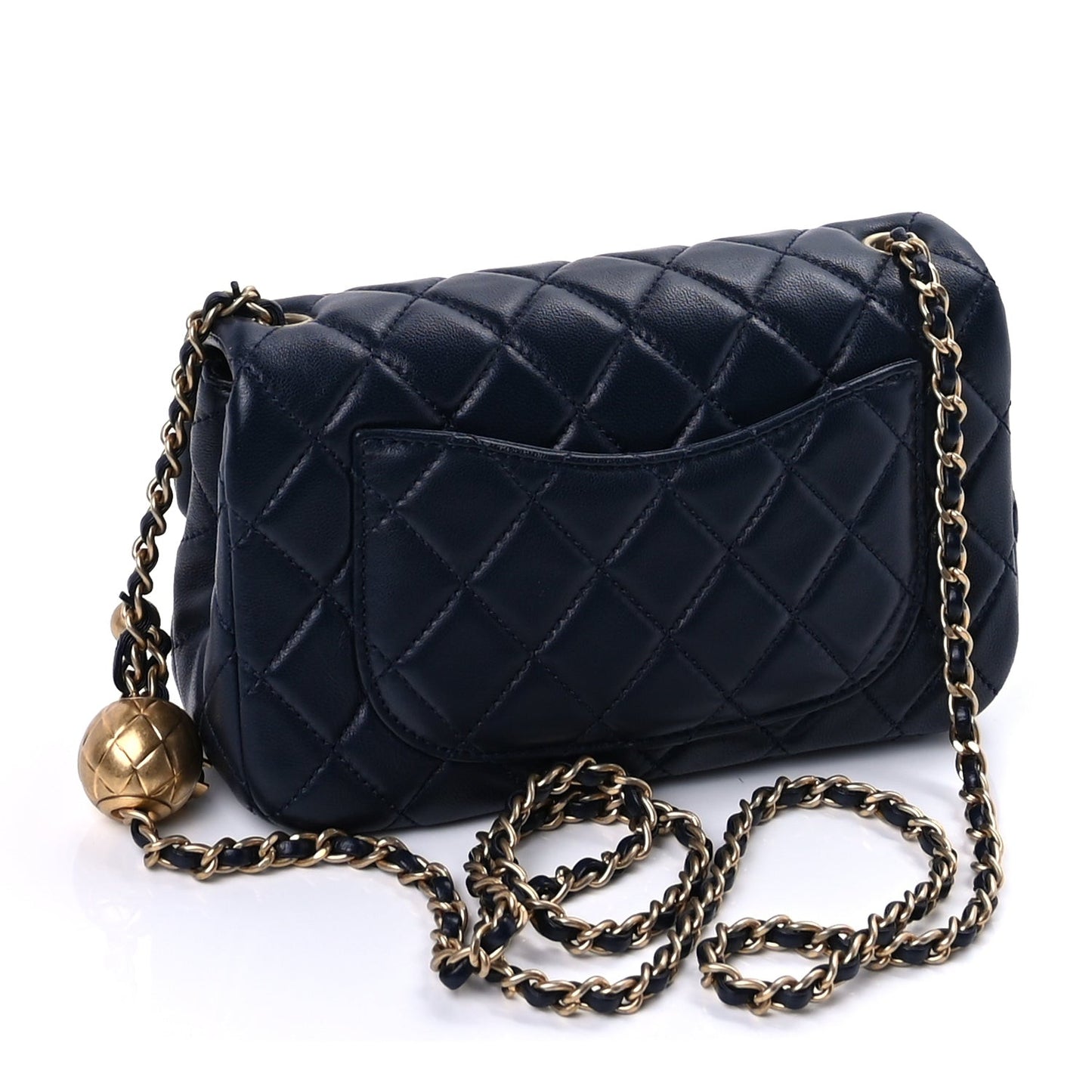 Lambskin Quilted Mini Rectangular Pearl Crush Flap Navy