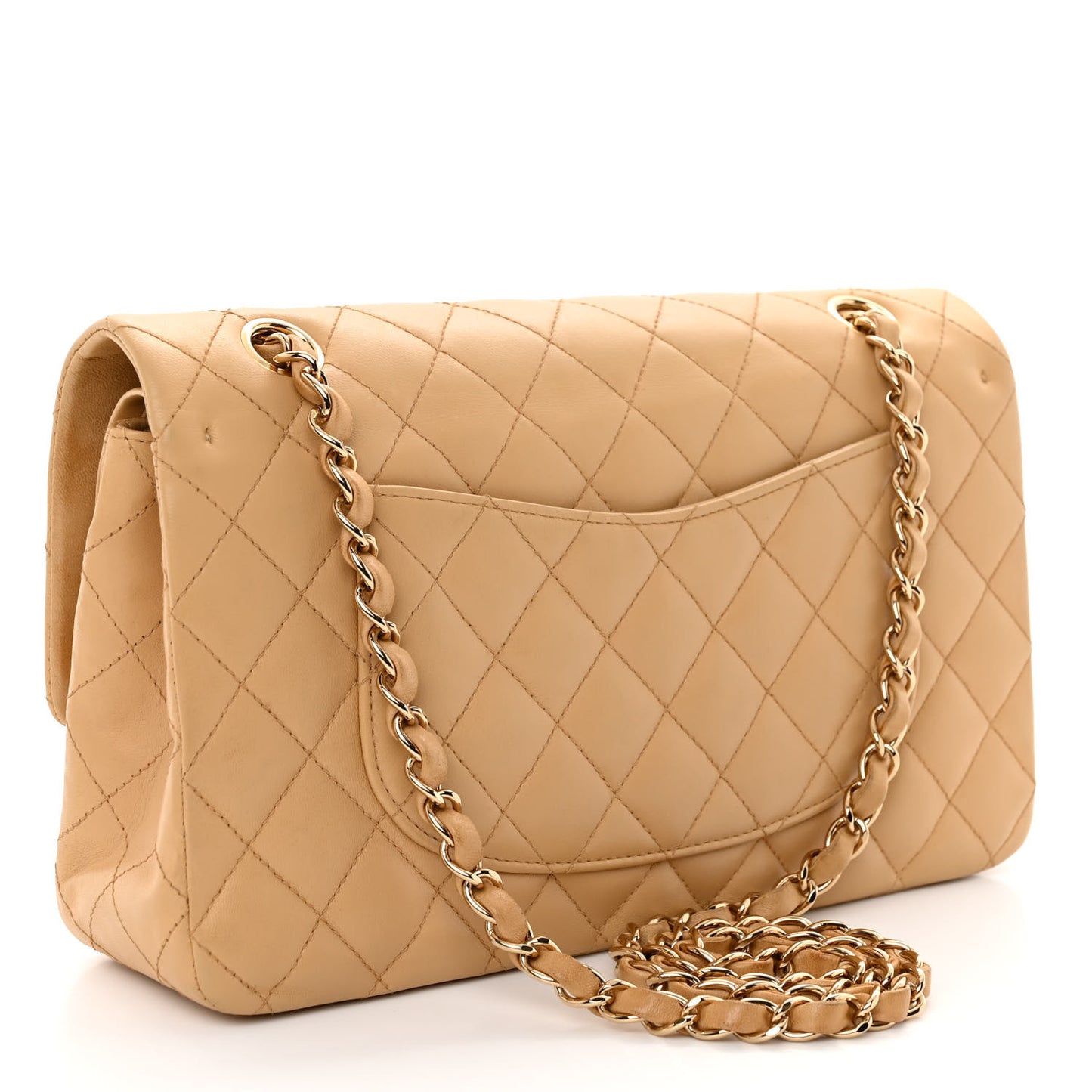 Lambskin Quilted Medium Double Flap Beige