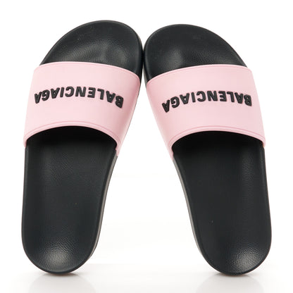 Balenciaga Rubber Logo Womens Pool Slide Sandals 37 Light Pink Black 2 of 9
