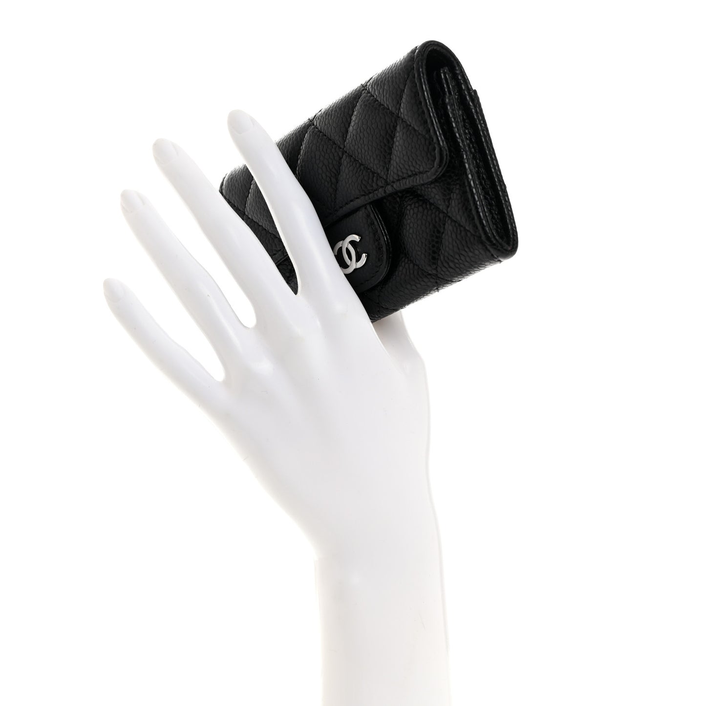 Caviar Quilted Flap Card Holder Wallet Black