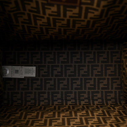 Fendi X VERSACE Fabric Jacquard Calfskin Plexiglass Fendace FF Medusa Studded Large Fendi Sunshine Shopper Tote Marrone Fuxia 5 of 12