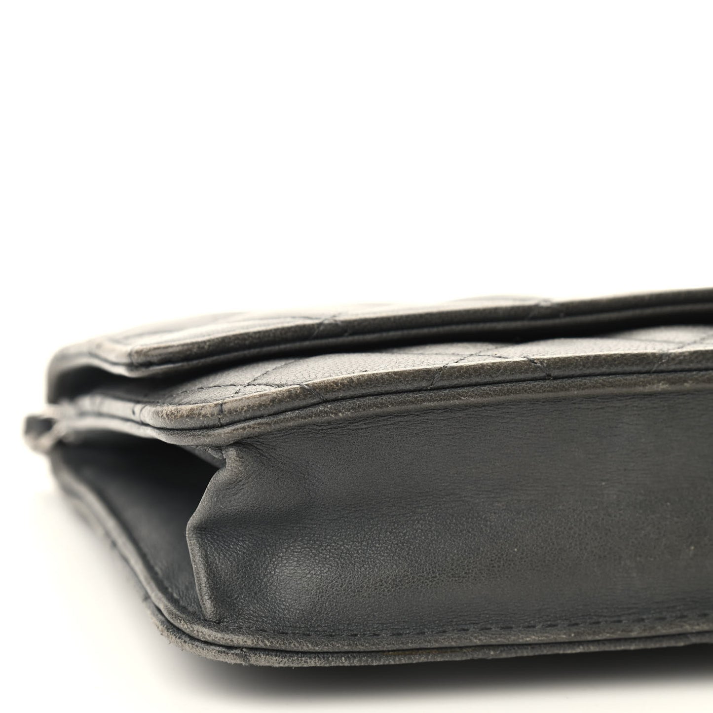 Iridescent Lambskin Quilted Wallet On Chain WOC Grey