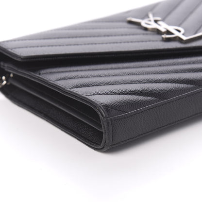 Saint Laurent Grain De Poudre Matelasse Chevron Monogram Chain Wallet Black 6 of 11