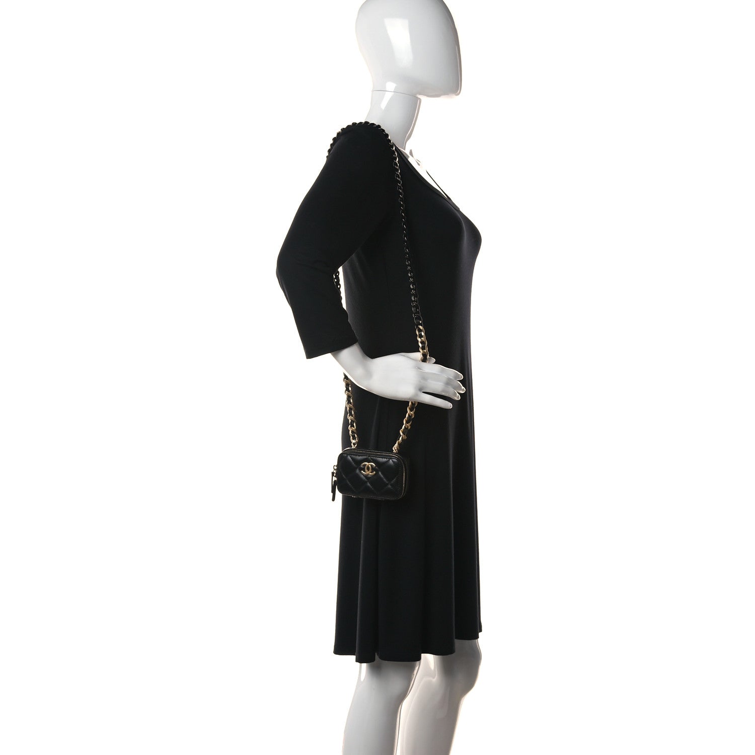 Chanel Lambskin Quilted Mini Lacquered Chain Clutch Black 3 of 10