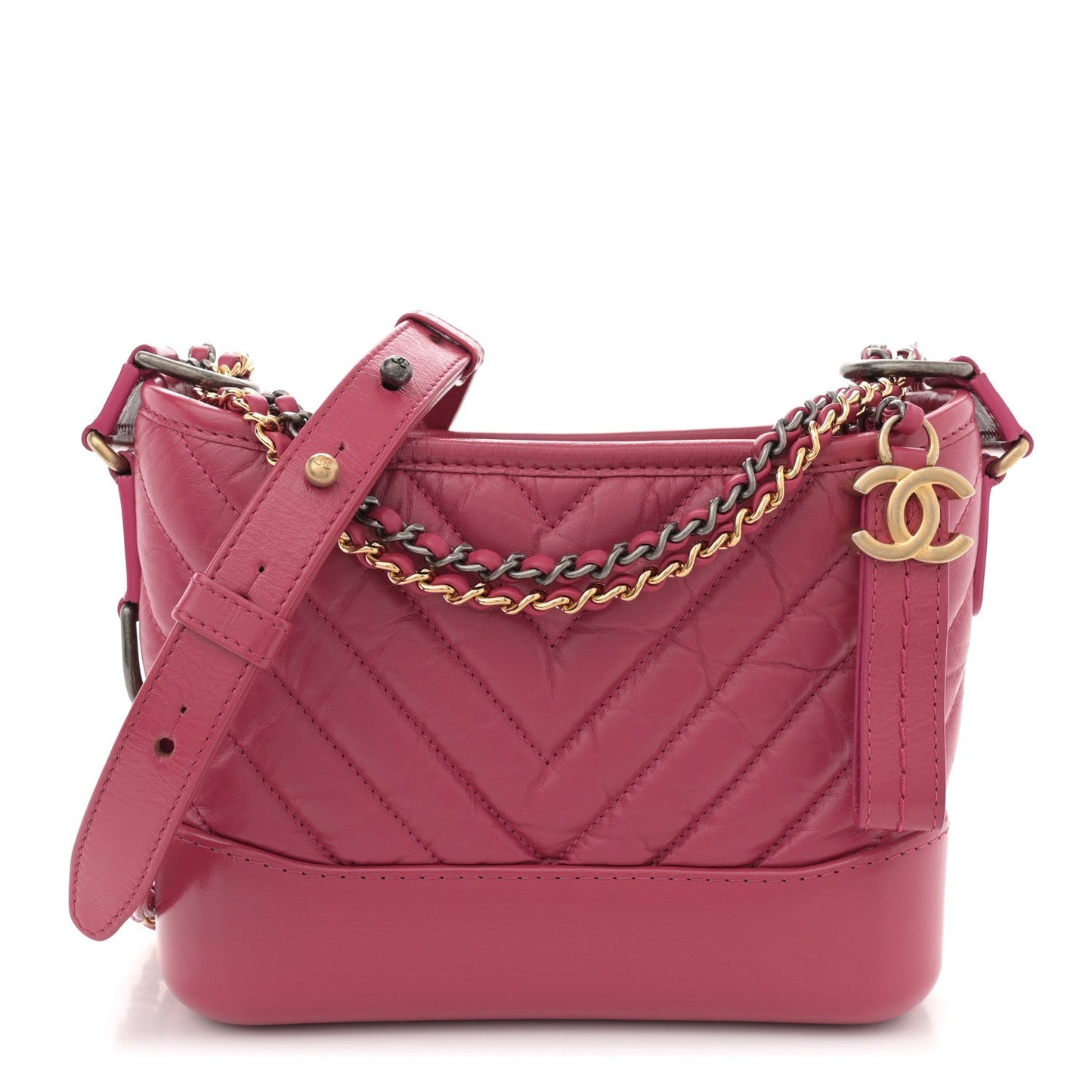Aged Calfskin Chevron Quilted Small Gabrielle Hobo Dark Pink
