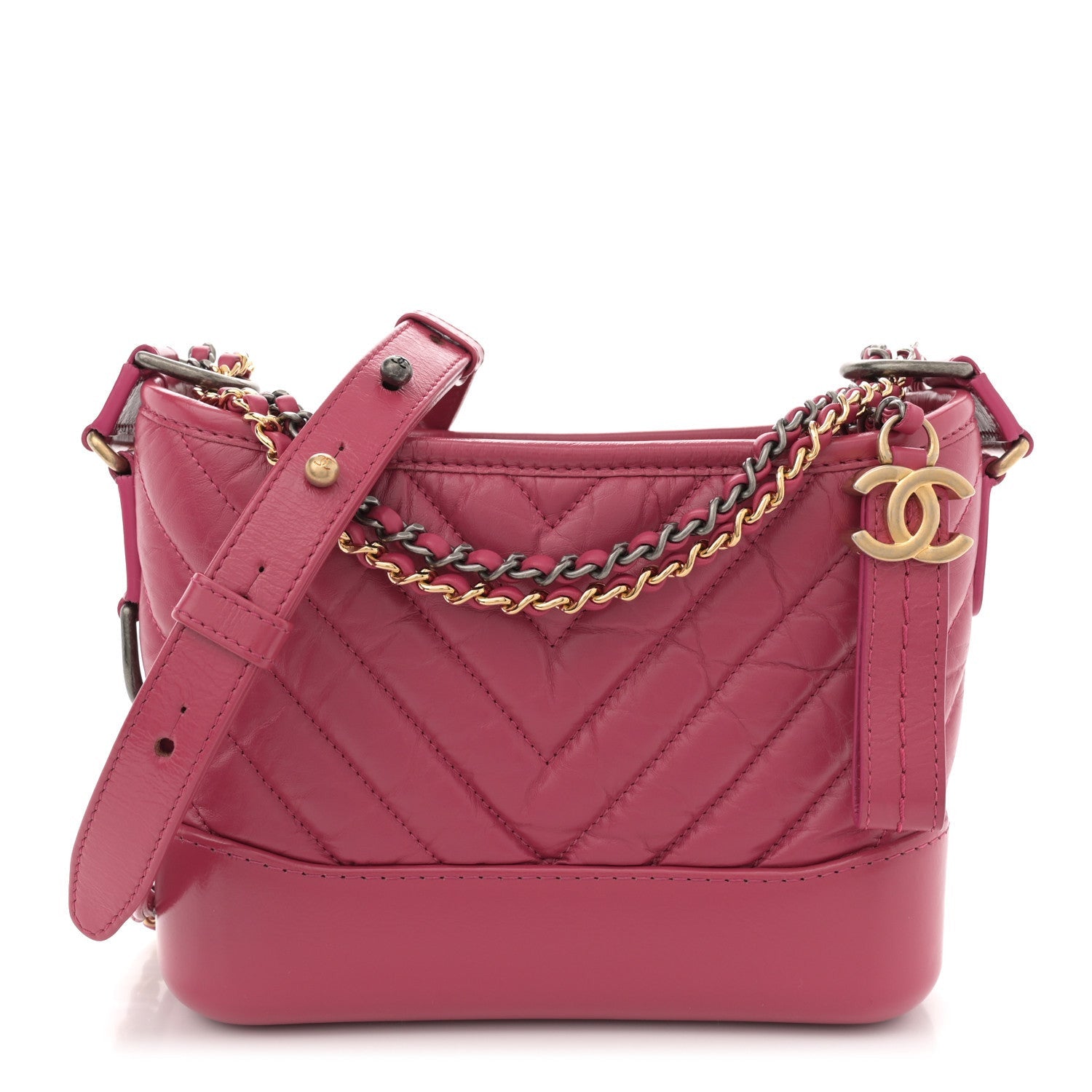 Chanel Aged Calfskin Chevron Quilted Small Gabrielle Hobo Dark Pink 1 of 7