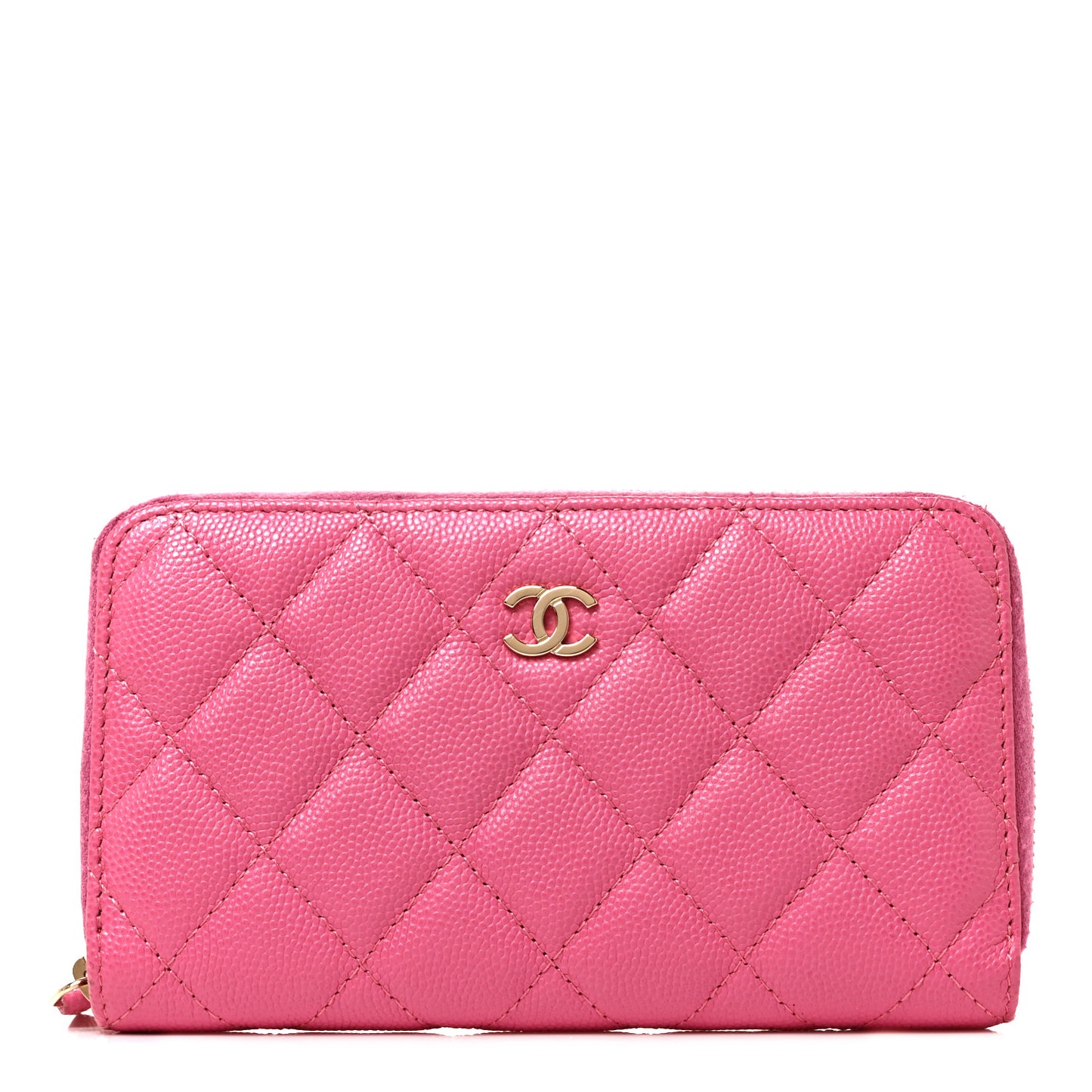 Caviar Quilted Medium Zip Around Wallet Pink