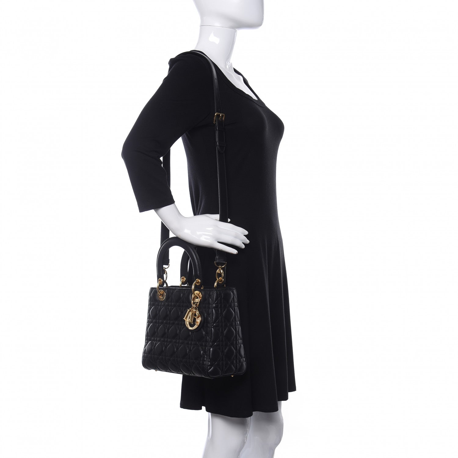 Christian Dior Lambskin Cannage Medium Lady Dior Black 2 of 11