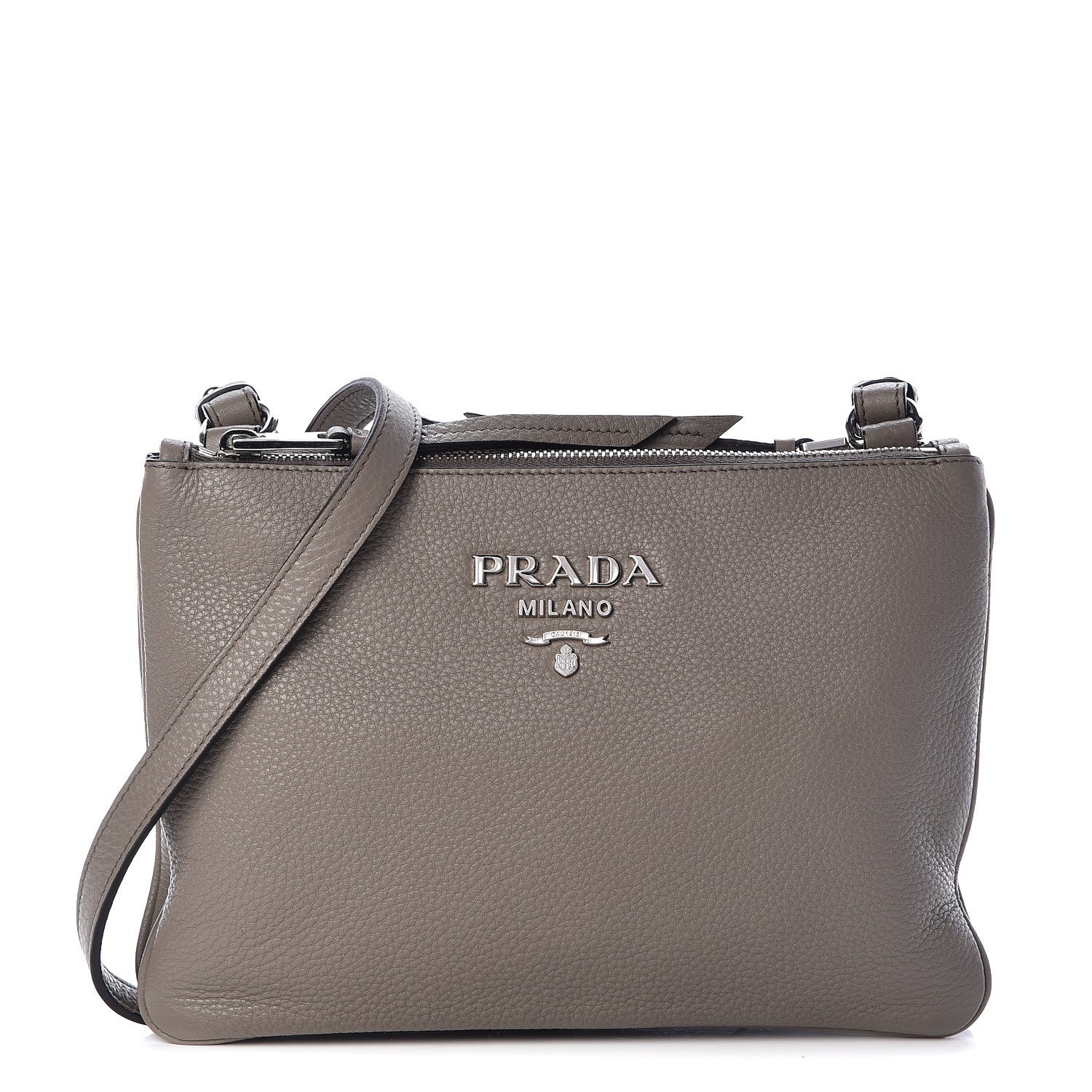 Prada Vitello Phenix Double Zip Crossbody Bag Argilla 1 of 12