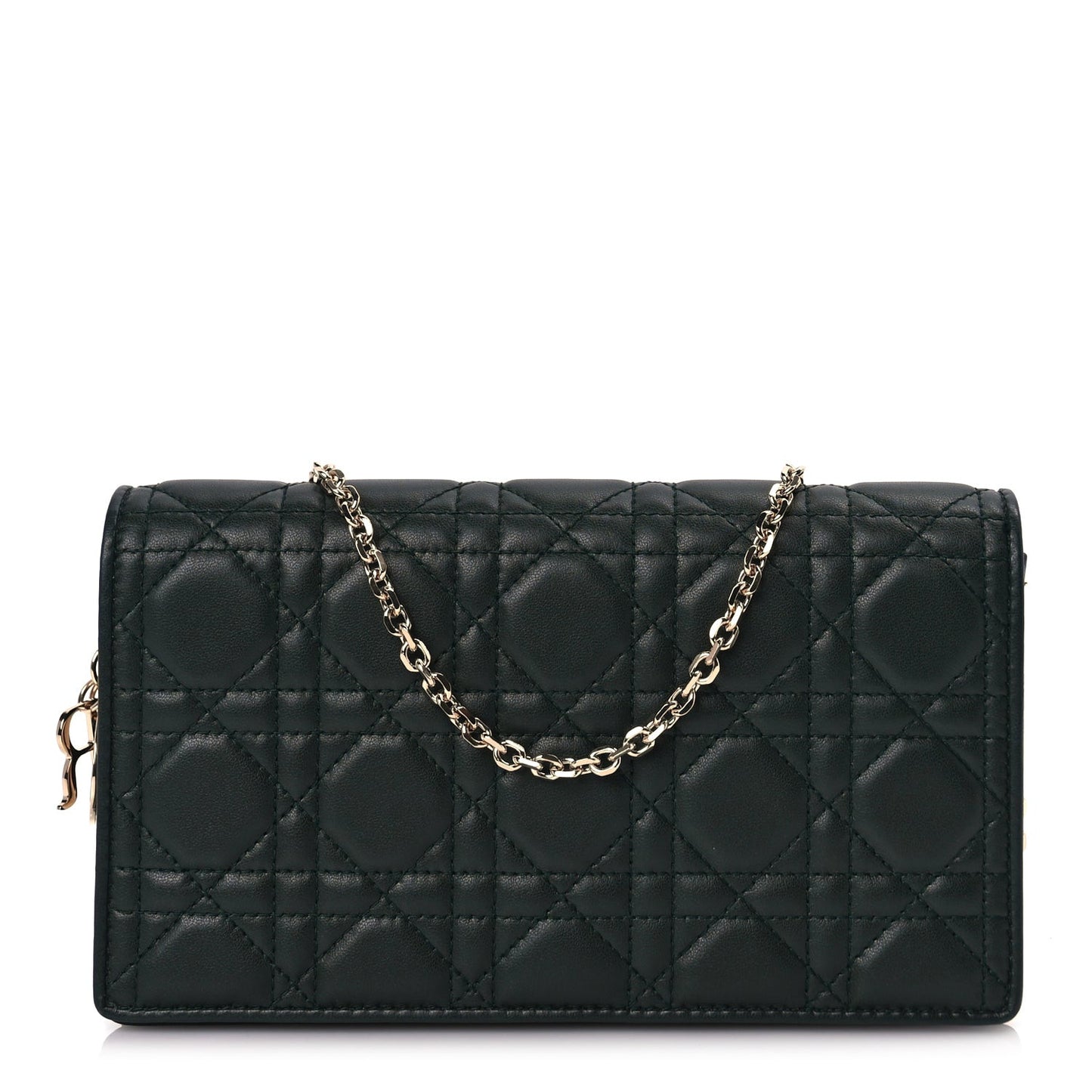 Lambskin Cannage Lady Dior Pouch Dark Green