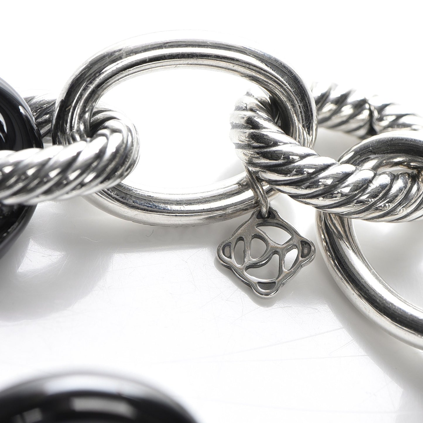 Sterling Silver Black Ceramic 17mm Extra Large Oval Link Bracelet