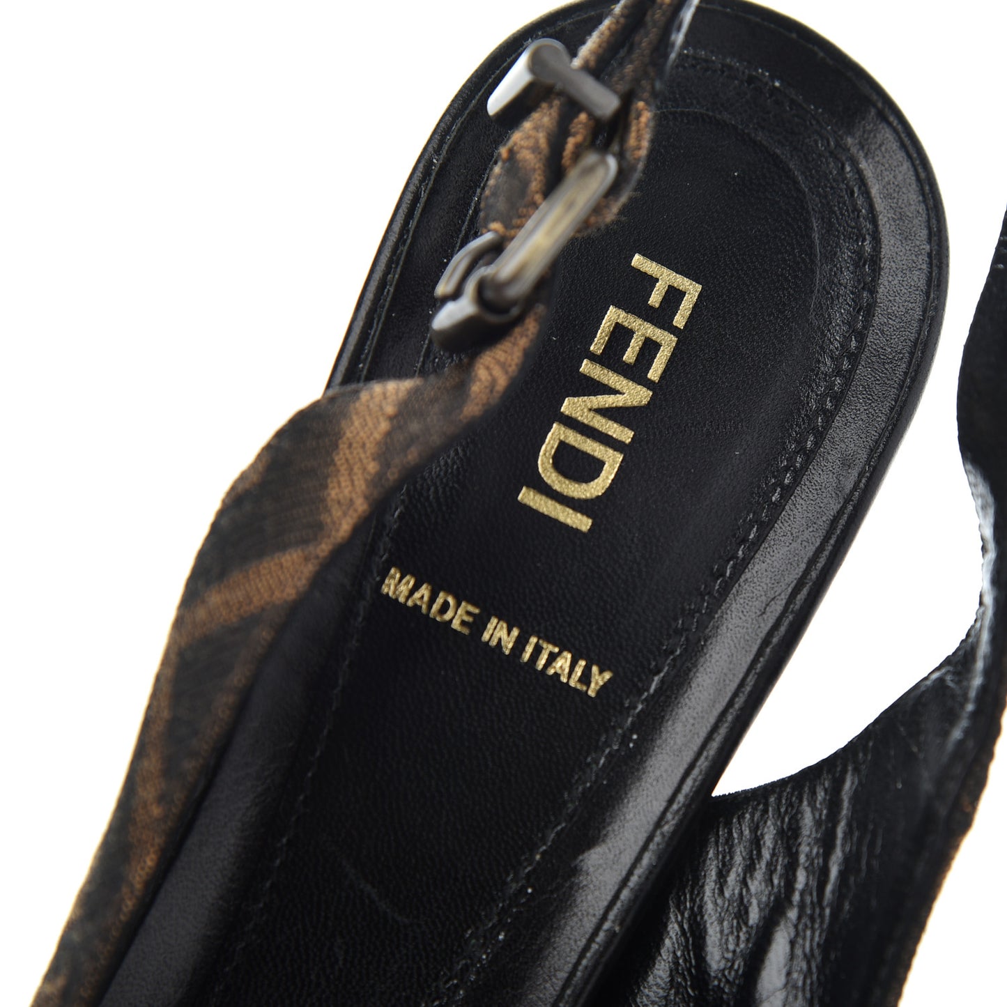 Jacquard Calfskin FF Open Toe Platform Slingback Pumps 38.5 Tobacco